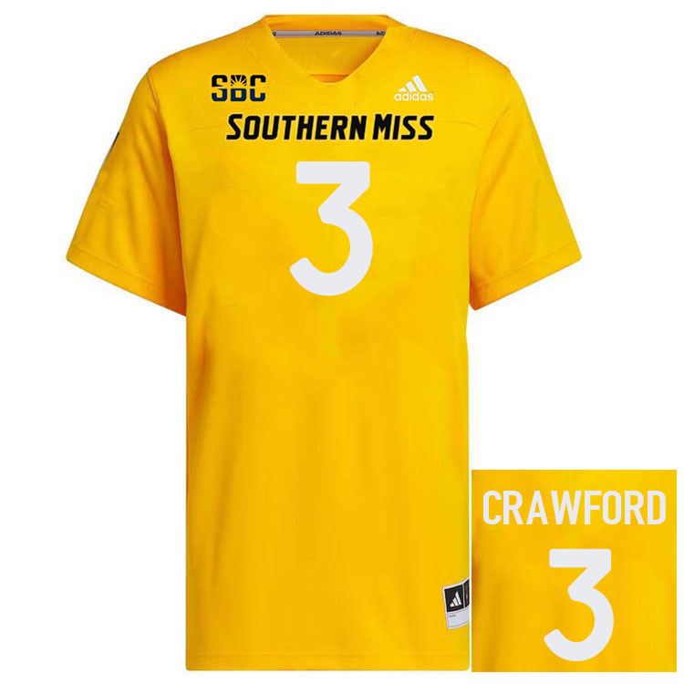 Southern Miss Golden Eagles #3 Ethan Crawford Jersey Football Uniforms-Gold